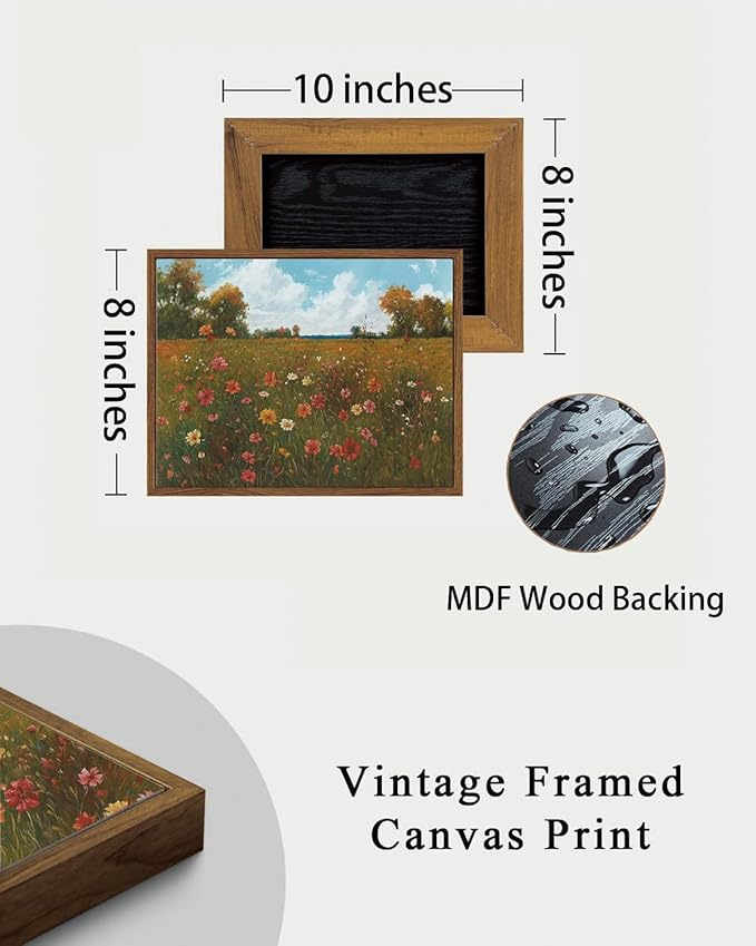 KISSFOX Vintage Landscape Framed Wall Art Autumn Farmhouse Wildflower Field Canvas Art Natural Fall Countryside Paintings Artwork Rustic Art Prints For Bedroom Bathroom Living Room