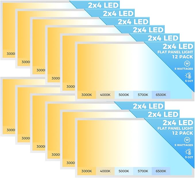AIKVSXER 12 Pack 2x4 LED Flat Panel Light, 9100LM Bright Office Kitchen Ceiling Light Fixtures,Dimmable Flush Mount Ceiling Light Panel,Switchable 3000K/4000K/5000K/5700K/6500K, 30W/40W/50W/60W/70W