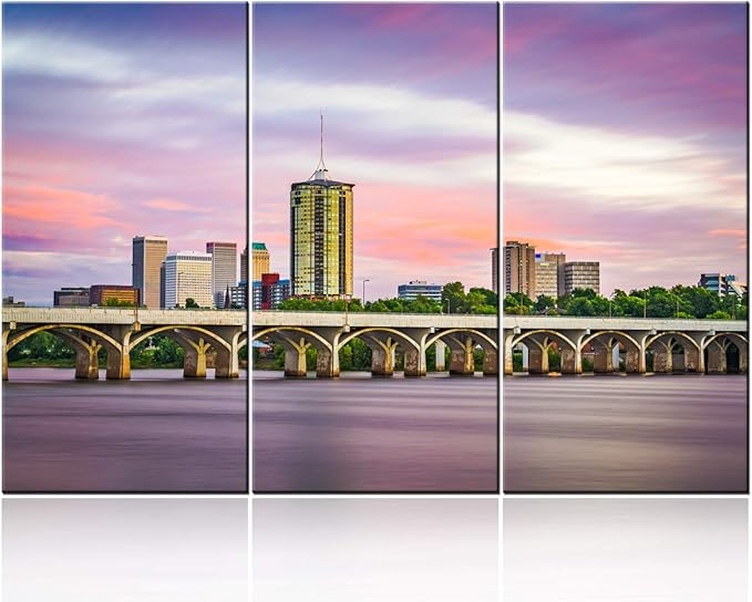 Canvas Wall Art Decor -14x28 3 Piece Set (Total 28x42 inch)-Tulsa, Oklahoma, USA Downtown Skyline - Decorative, Modern Multi Panel Split Canvas Prints for Dining, Living Room, Kitchen, Bedroom, Office