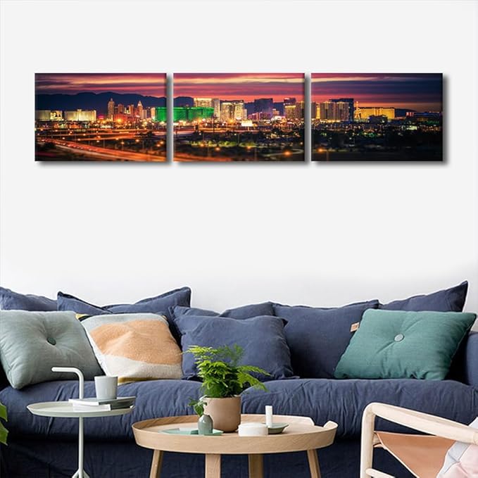 Black and White Wall Pictures for Living Room Las Vegas Skyline Painting on Canvas Wall Decor Art Nevada Cityscape Building Panorama Bedroom Wall Art Modern Artwork Framed Ready to Hang 16x72 Inch