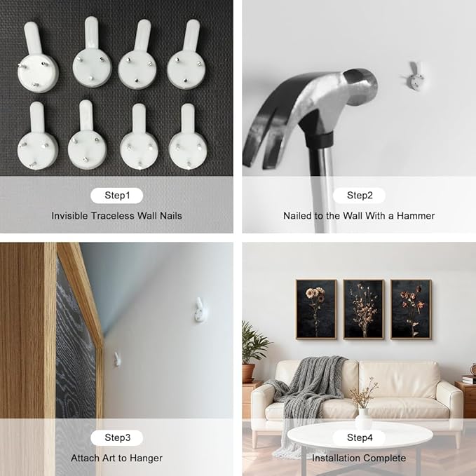 Large Moody Dark Floral Framed Canvas Wall Art,Vintage Dried Flowers Wall Decor,Modern Retro Wildflowers Artwork,Mid Century Boho Botanical Art Print for Living Room,Bedroom,Office-16 x24 x3