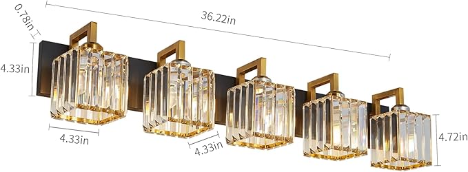Modern Bathroom Vanity Light 5-Lights Black Gold Crystal Wall Lamp Bathroom Modern Crystal Vanity Lighting