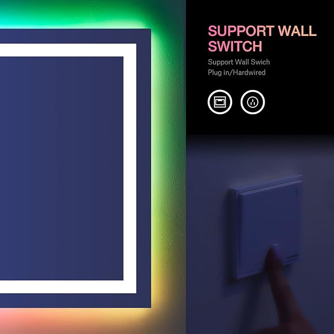 LOAAO 72”X40“ RGB LED Bathroom Mirror with Lights, Large, Anti-Fog, Dimmable Smart Lighted Bathroom Vanity Mirror, Multiple Light Modes, RGB Backlit + Front Light, Memory Function, Tempered Glass