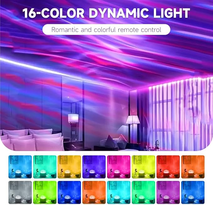 2 Scene Aurora and 3D Water Ripple Projector Light, 2025 Ocean Wave Light with Remote, 16 Color LED Aurora Lights Projector Bedroom, USB Rechargeable Night Lights for Christmas (16 Color Rechargeable)