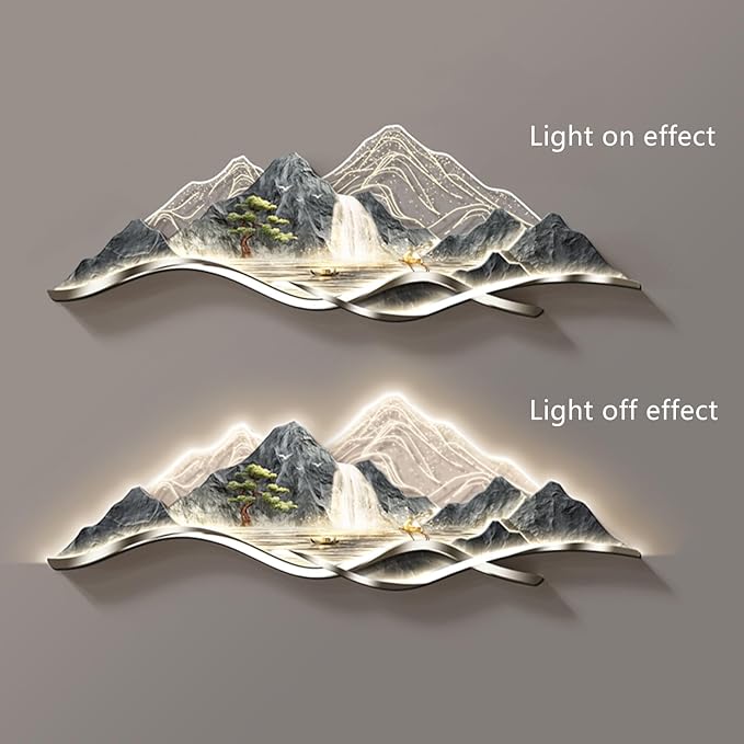 Large 3D Wall Art Decor ,Living Room Hanging Mural,Modern Wall Art, Handmade Wall Sculpture with Lighting Strip Oriental Decor, Traditional Chinese Welcoming Wall Hanging Painting Home Decor(F,120*40c