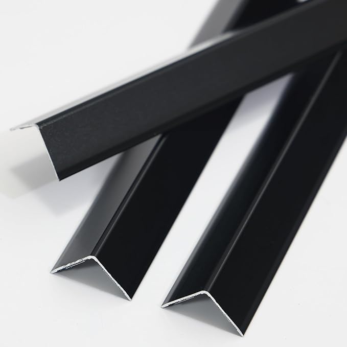 Aluminum Corner Guards, Peel and Stick L-Shaped Molding Trim for Wall Table Door Frame Protection and Decoration (Matte Black, 3Pcs x 4.26ft x 0.8in)