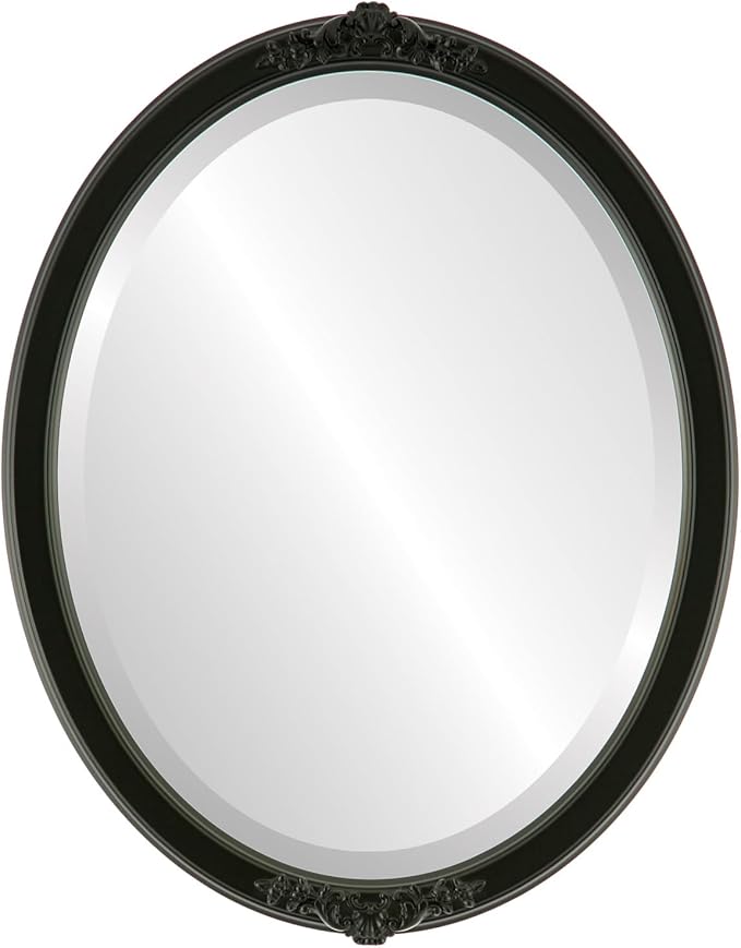 OVALCREST Oval Beveled Wall Mirror for Home Decor - Athena Style - Matte Black - 18" x 14" Outside Dimensions