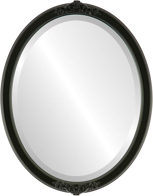 OVALCREST Oval Beveled Wall Mirror for Home Decor - Athena Style - Matte Black - 18" x 14" Outside Dimensions