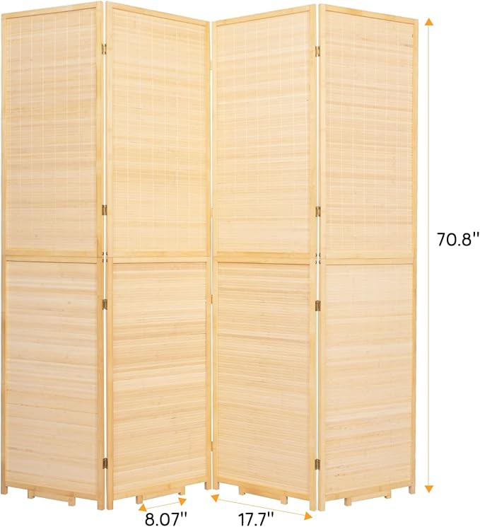 Bamboo Room Divider Folding Privacy Screens, Wall Divider for Room Separation, Portable Room Partitions and Dividers, 5.6FT Bamboo Mesh Woven Room Divider Panel (Beige, 4 Panel)