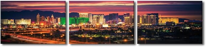 Black and White Wall Pictures for Living Room Las Vegas Skyline Painting on Canvas Wall Decor Art Nevada Cityscape Building Panorama Bedroom Wall Art Modern Artwork Framed Ready to Hang 14x60 Inch