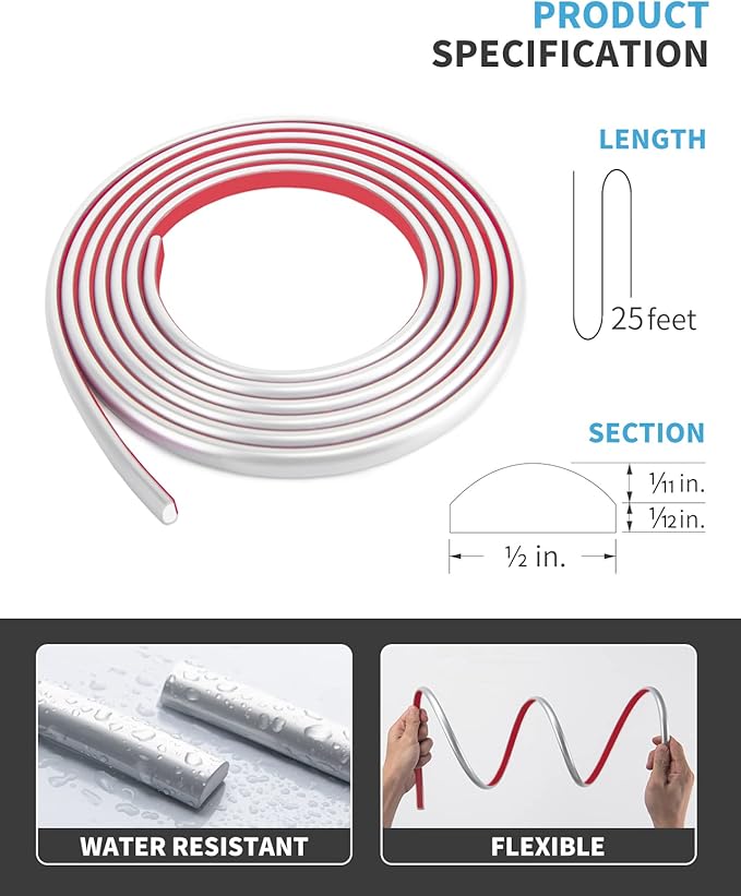 Art3d 25 Ft Peel and Stick Trim for Backsplash Tile Edge, Self-Adhesive Liner for Corner Decor in Silver