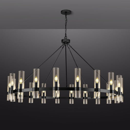 Black Wagon Wheel Chandelier, 60 Inch Glass Chandeliers, 20 Light Chandelier for High Ceiling, Modern Farmhouse Chandeliers for Living Room, Dining Room, Entryway, Stairwell(Bulbs Included)