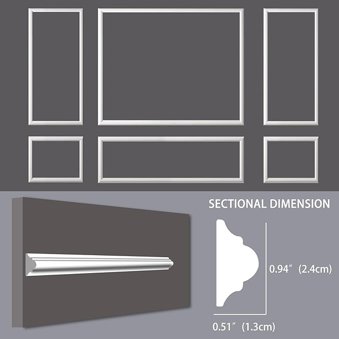 6-Frame Premade Accent Wall Molding Kit, Ready-to-Assemble Wainscoting Panels, Pre-Cut Chair Rail Moulding Trim for Home Décor