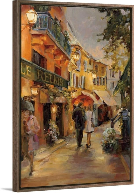 CANVAS ON DEMAND Evening in Paris Walnut Float Framed Canvas Wall Art Print by Marilyn Hageman, Traditional, Home Decor, Street Scene Artwork, Nature Artwork, 20" x30in