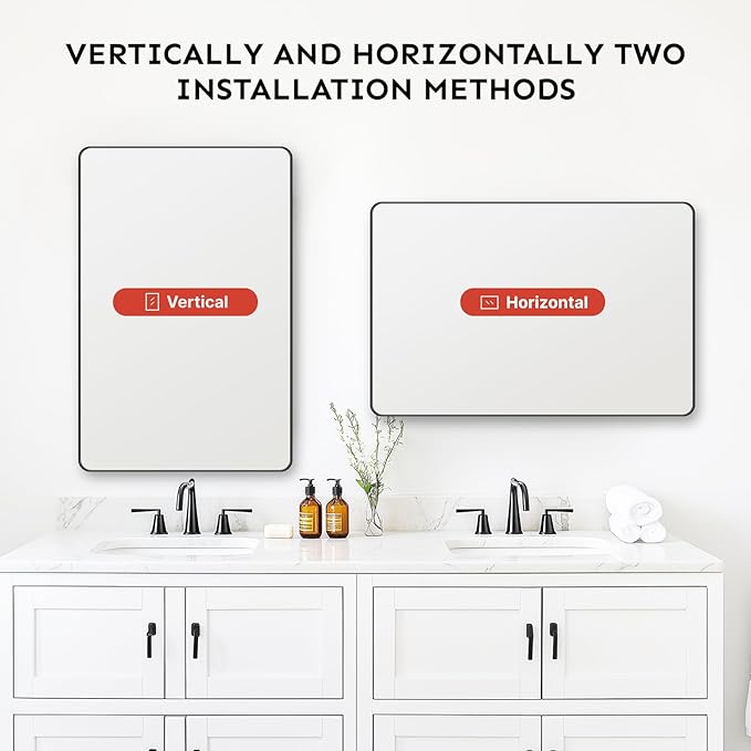 Kosmonia 36x30 Bathroom Vanity Mirror for Wall, Aluminum Framed, Farmhouse Rectangle, Anti-Rust, HD Reflection Anti-Desilvering, Distortion Free, Tempered and Shatter-Proof Wall Mounted Mirror, Black