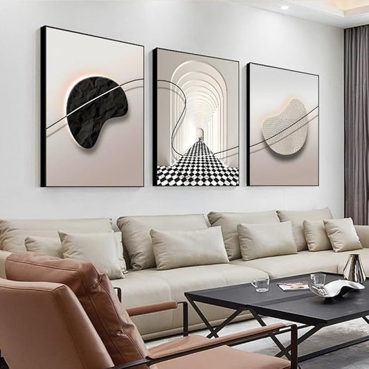 ARTFEB Beige and Black Large Framed Canvas Wall Art Set, Modern Wall Decor, Abstract Black and White Wall Painting, Neutral Nature Art Print for Living Room, Bedroom, Office