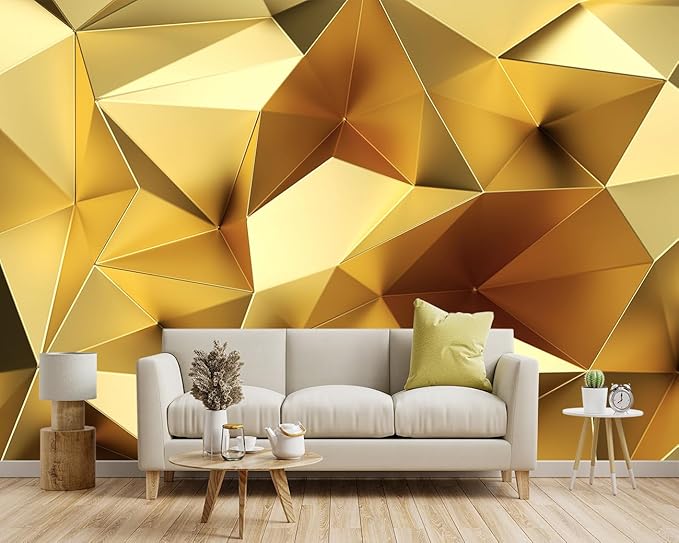 -3D Gold Geometry Fabric Wallpaper Living Room Bedroom Bathroom Modern Wall Mural- 91"x65"（ not Peel and Stick）