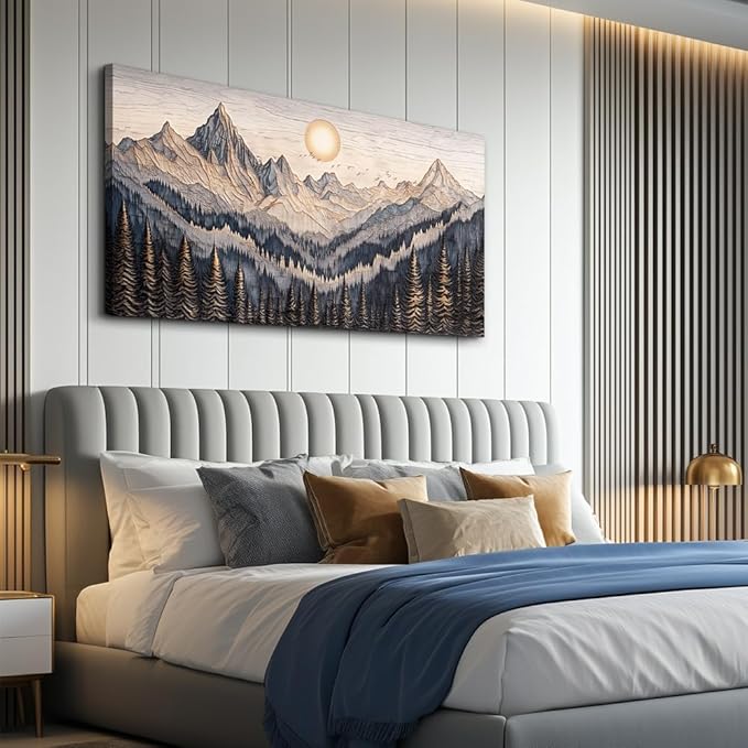 MHARTK66 Wall Art For Living Room Abstract Mountain Landscape Wall Painting Bedroom Wall Decor Office Modern Pictures Wall Decor Sunrise Forest Large Canvas Prints Hanging Modern Home Decorations