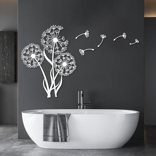 Metal Dandelion Modern Abstract Wall Sculpture, Home Decor for Living Room, Bedroom, Bathroom, Kitchen (48'x36'|121x92cm, White)