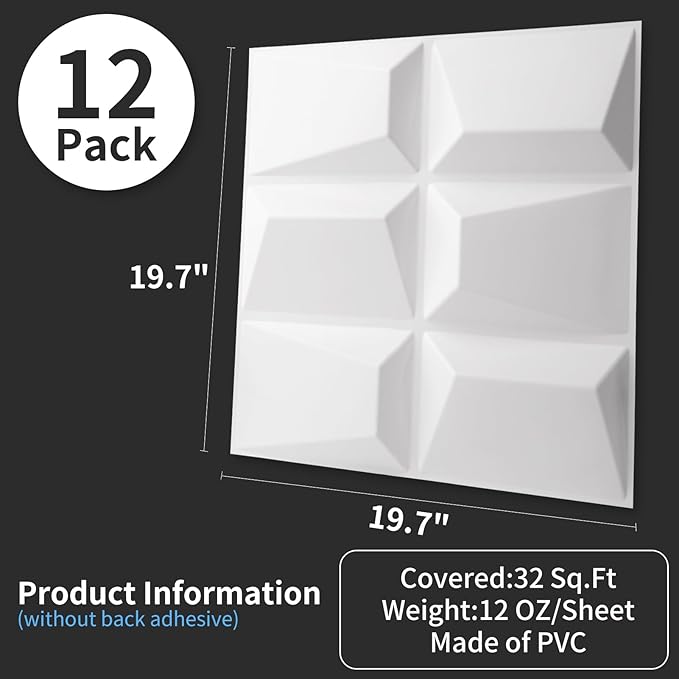 Art3d Decorative 3D Wall Panel, 32 Sq.FT PVC Interior Wall Decor for Living Room, Bedroom, Lobby, Office, Shopping Mall, White