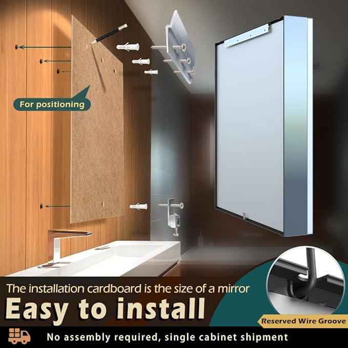 KWW LED Lighted Bathroom Medicine Cabinet with Sockets & USBs, Defogger, Dimmable, 3 Color Light Makeup Mirror, Easy to Install, Wall Mounted Cabinet (Two-Door, 31 * 34)