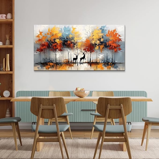 Lapremoly Large Canvas Wall Art For Living Room Wall Decor For Bedroom Modern Office Decorations Textured Abstract Wall Pictures Elk Forest Landscape Paintings Canvas Art Prints Home Decor Artwork