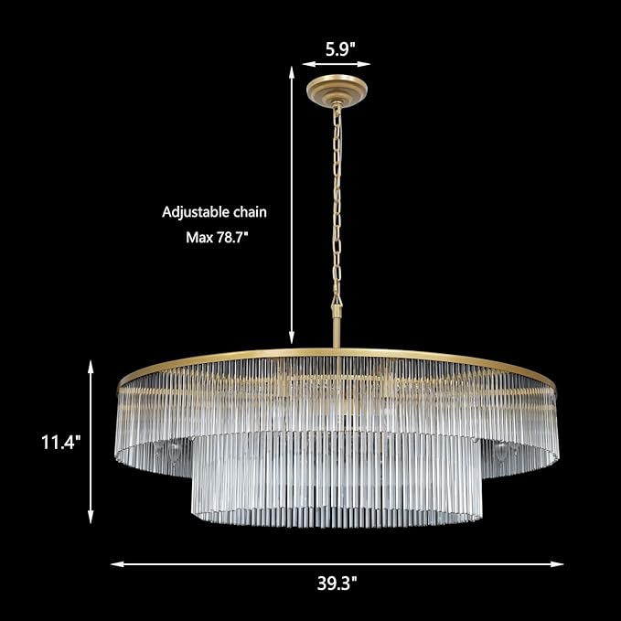 Modern Glass Chandelier Gold Chandeliers for High Ceiling Foyer Entryway Hanging Large Light Fixture for Grand Living Room Hall 39"