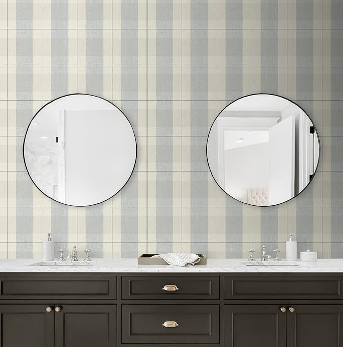 NextWall Lenox Hill Plaid Peel and Stick Wallpaper (Blue & Beige)