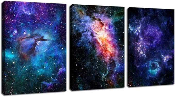 Canvas Wall Art Outer Space Pictures Fantastic Starry Painting Artwork Galaxy Nebula Canvas Prints for Bedroom Bathroom Living Room Kicthen Office Home Wall Decor 12" x 16" x 3 Panels