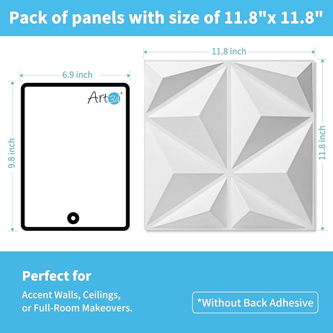 Art3d 20 Pack Decorative 3D Wall Panels, 19 Sq.Feet PVC Interior Wall Décor, 11.8"x11.8", White