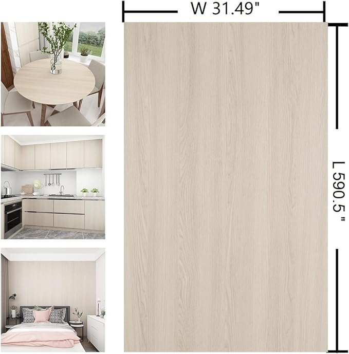 31.5"x590" Large Size Wood Contact Paper Beige Light Wood Wallpaper Peel and Stick Wood Vinyl Wallpaper for Bedroom Walls Living Room Waterproof Removable Contact Paper Wood Grain Vinyl Wrap