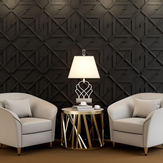 Art3d PVC 3D Wall Panel, Decorative Wall Tile in Black 12-Pack 19.7"x19.7"