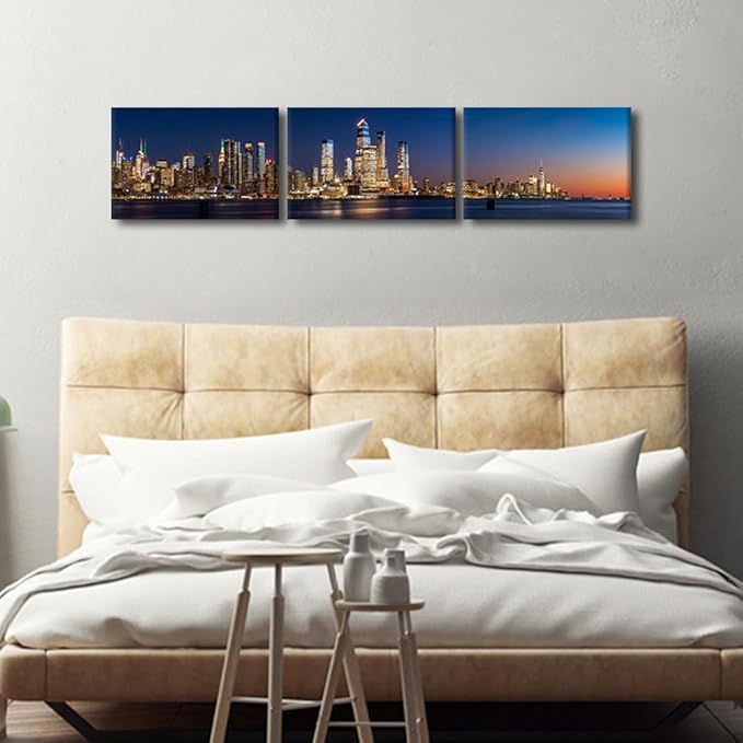 Black and White Wall Art View Across Hudson River of Skyscrapers of New York City Pictures Cityscape Paintings Canvas Artwork Urban Buildings Posters Prints Modern Decor Ready to Hang 14x60 Inch