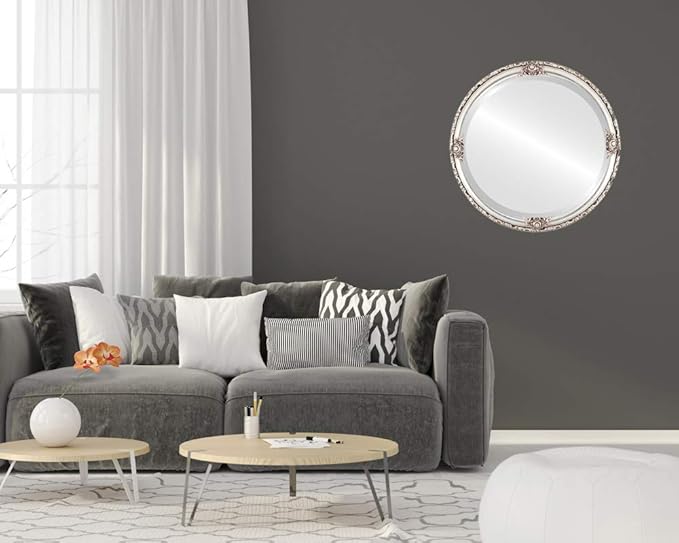 OVALCREST Round Beveled Wall Mirror for Home Decor - Jefferson Style - Silver Leaf with Brown Antique - 20x20 Outside Dimensions