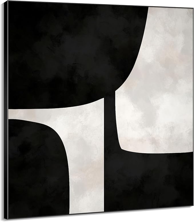 46"x46" XL Framed Wall Art - Black and White Abstract Geometric Shapes (Frame Assembly Required)