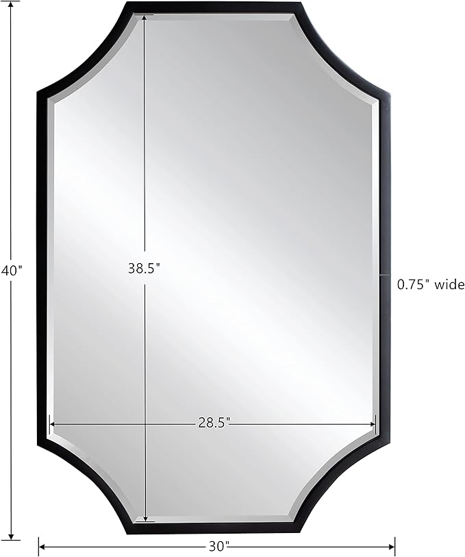 Kelly Miller 30"x40" Large Black Bathroom Mirror for Wall, Gold Scalloped Vanity Mirror Bevelled Framed Decorative Mirror for Master Bath Half Bath Entrance Hallway Fireplace Bedroom Living Room