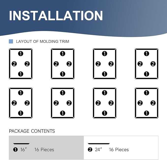 NeatiEase 8 Set Peel and Stick Wall Molding Trim Kit, 16" x24" Premade Wainscoting Panels, Self Adhesive Moulding Panel for Interior Walls Picture Frame
