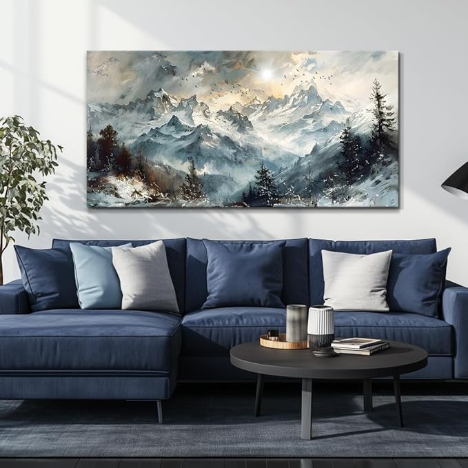 KELIYUAN Large Wall Art For Living Room Canvas Wall Decor For Office Abstract Mountain Landscape Pictures Artwork Framed Wall Paintings Modern Bedroom Dormitory Home Decoration Aesthetic 24x48in