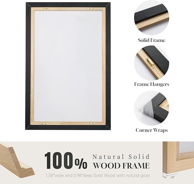 Large Framed Neutral Abstract Wall Art for Living Room, Set of 3 Piece Modern Wabi Sabi Art Beige and Black Canvas Artwork for Walls, Contemporary Minimalist Geometric Painting Prints 24x36 Inch