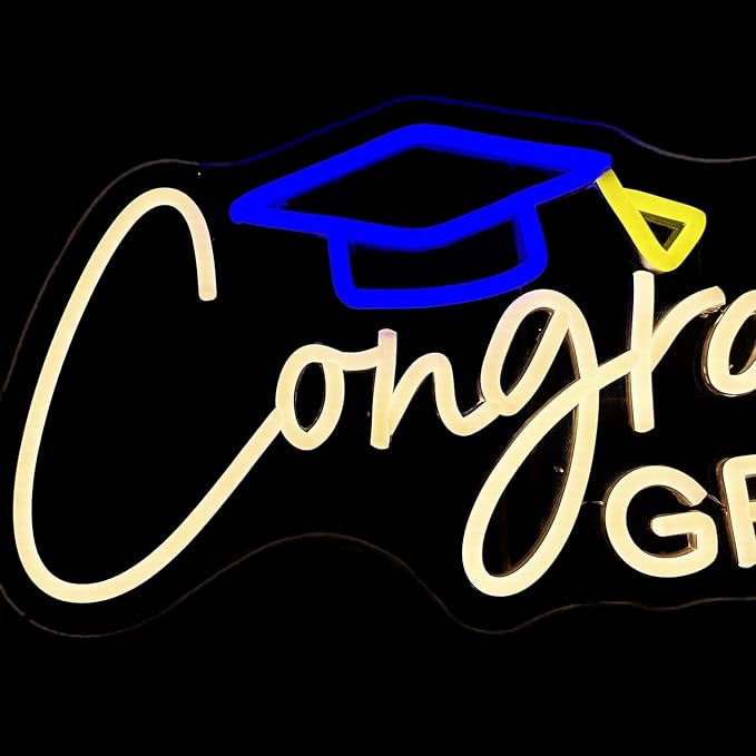 Congrats Grad Neon Sign with Graduation Cap, Warm White Grad Light Up Sign for Wall Decor, Adjustable Congrats Led Sign for Class of Party Room Dorm Backdrop Celebration Gifts