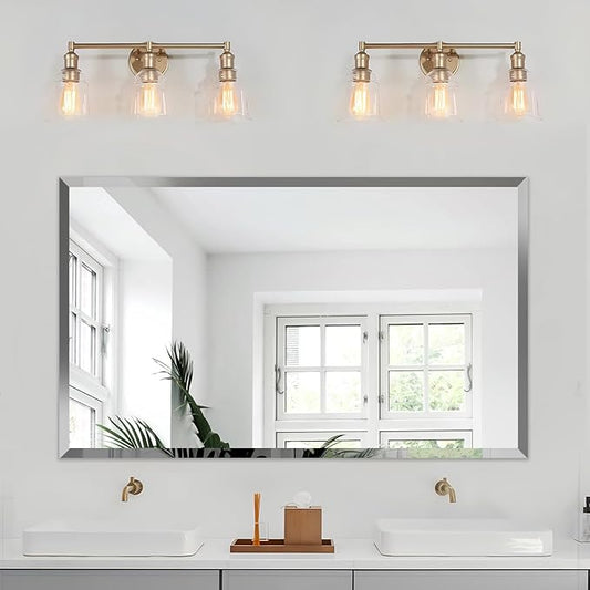 24x40 Inch Bathroom Mirror Frameless Beveled Edge Rectangle Wall Mirror Explosion Proof and Shatterproof Bathroom Vanity Mirror Wall Mounted Hang Firmly (Horizontal or Vertical)