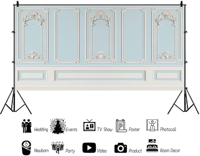 Leyiyi 20x10ft Blue White Vintage Room Inside Backdrop European Frame Modern House French Castle Cementery Wall Retro Style Photo Background Cowboy Kids Birthday Portrait Studio Props Vinyl Wallpaper