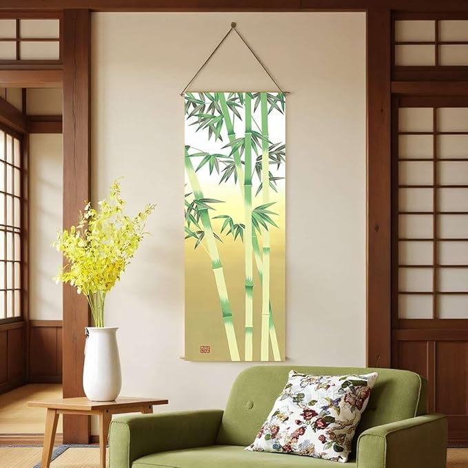 Japanese Hanging Scroll Wall Art Vertical Tapestry - W15.7xH47.2" - Feng Shui & Lucky Symbols for Home, Office Decor - HD Print- Bamboo | CTT-14