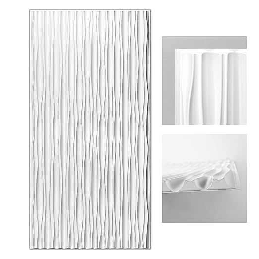 Art3d 46.2 Sq. Ft. White Large PVC 3D Wall Panels for Interior Wall Décor, Textured Wavy Decorative Panels, Pack of 6 Tiles (47.2" × 23.6")