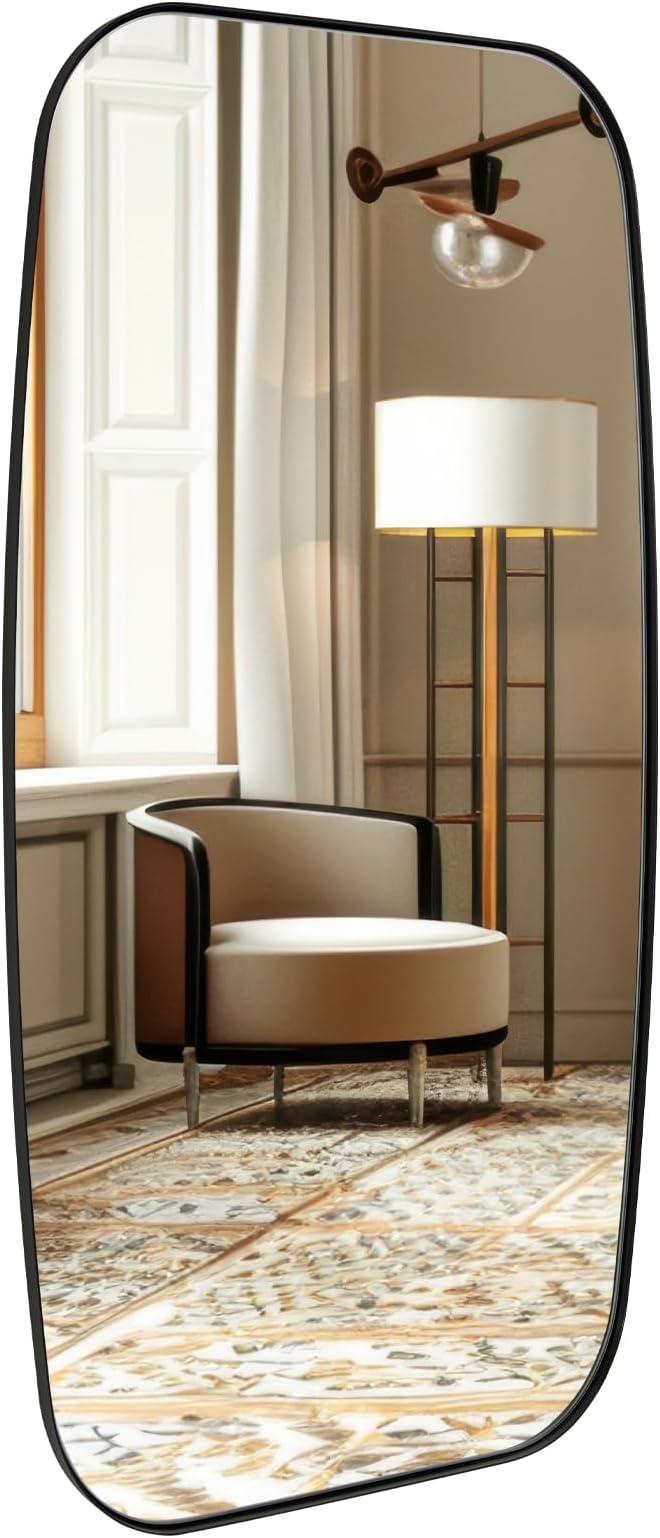 ANDY STAR 24x48 Black Bathroom Mirror, Oblong Vanity Mirror with Stainless Steel Metal Frame, Matte Black Oval Mirror for Over Sink, Modern Anti Rust Wall Mounted