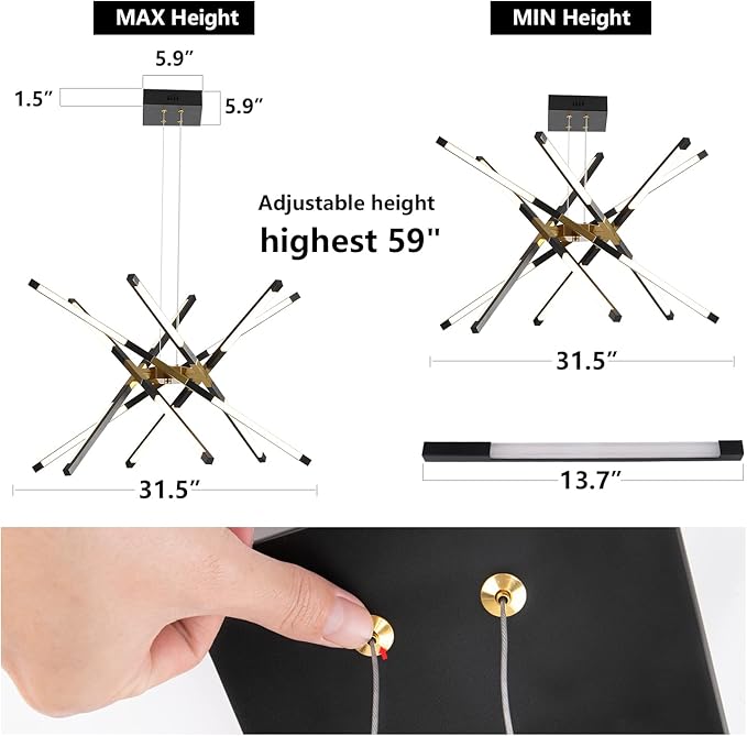 Chandeliers Modern LED Ceiling Light Dimmable Black Chandelier Embedded Installation Fixture,Sputnik Pendant Light Pluggable New Art Lamp for Kitchen,Living Room Easy to Install(12 Heads)