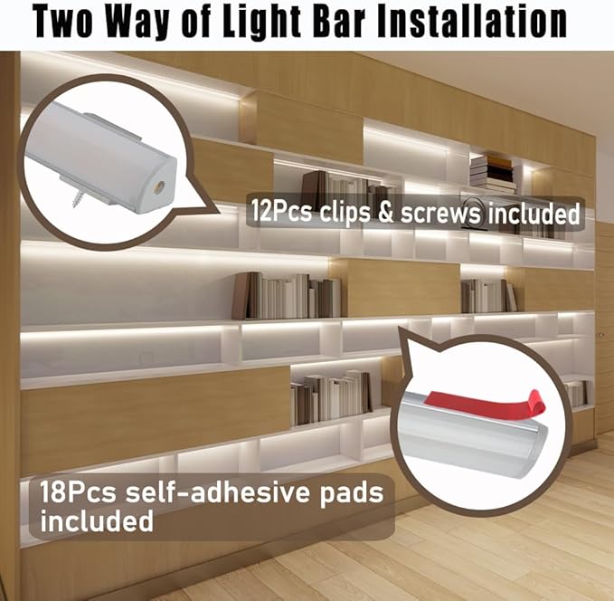 12" V-Shape Diffused LED Strip Light Bars Kit,Aluminum Channel Lights with Touch Sensor for Under Cabinet,Gun Safe,Closet,Under Counter,Book Shelf,Display Showcase,6000K White,6Pack
