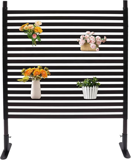 Outdoor Privacy Fence Screen, Brown Freestanding Metal Garden Fence Panel for Patio Deck Backyard, Tall Adjustable Divider Wall for Trash Can Hiders and Backyard Patio Garden (2.95 * 3.94ft)