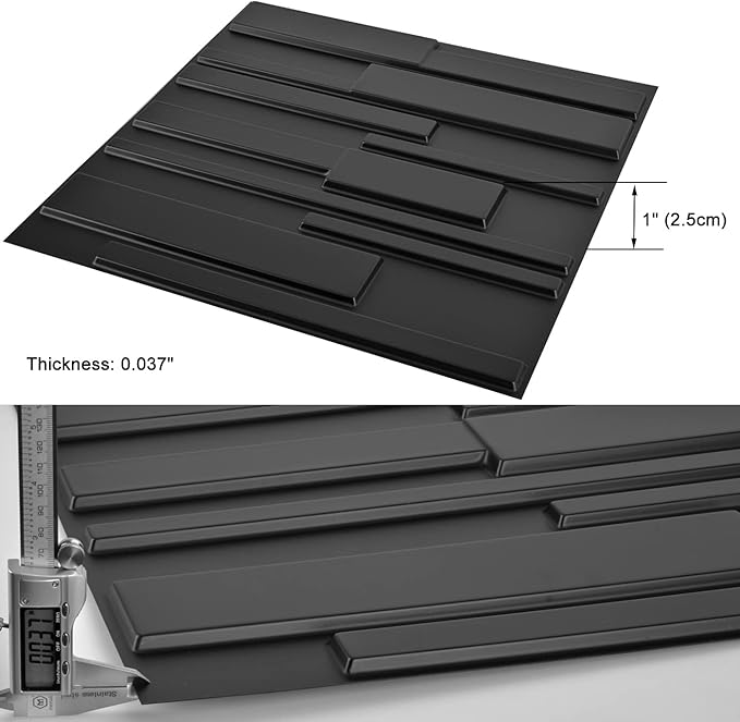 Art3d 19.7" x 19.7" (Pack Of 12) Wall Panel Rectangle, Black