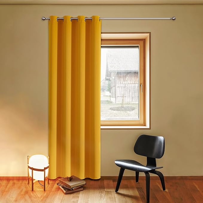 ChrisDowa Blackout Curtains 108 Inches Long for Living Room, Grommet Thermal Insulated Room Darkening Curtains for Bedroom (1 Panel Set, Mustard Yellow, 52W x 108L)